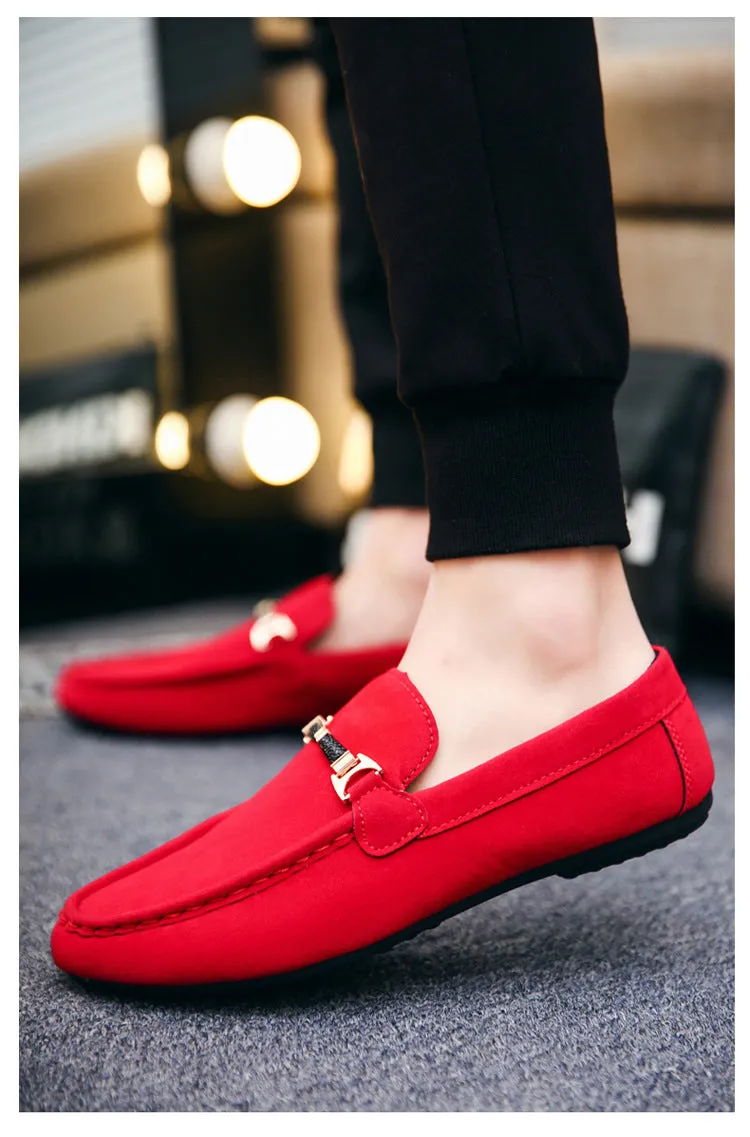 Designer Shoes Men Zapatos De Hombre Slip-On Leather Shoes Casual Male Shoes Adult Red Driving Moccasin Soft Non-slip Loafers