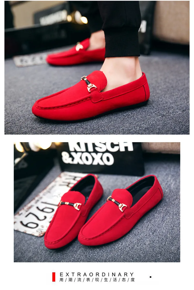 Designer Shoes Men Zapatos De Hombre Slip-On Leather Shoes Casual Male Shoes Adult Red Driving Moccasin Soft Non-slip Loafers