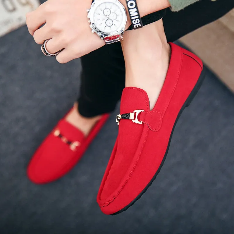 Designer Shoes Men Zapatos De Hombre Slip-On Leather Shoes Casual Male Shoes Adult Red Driving Moccasin Soft Non-slip Loafers