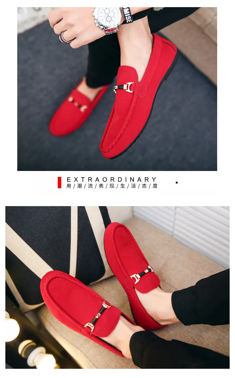 Designer Shoes Men Zapatos De Hombre Slip-On Leather Shoes Casual Male Shoes Adult Red Driving Moccasin Soft Non-slip Loafers