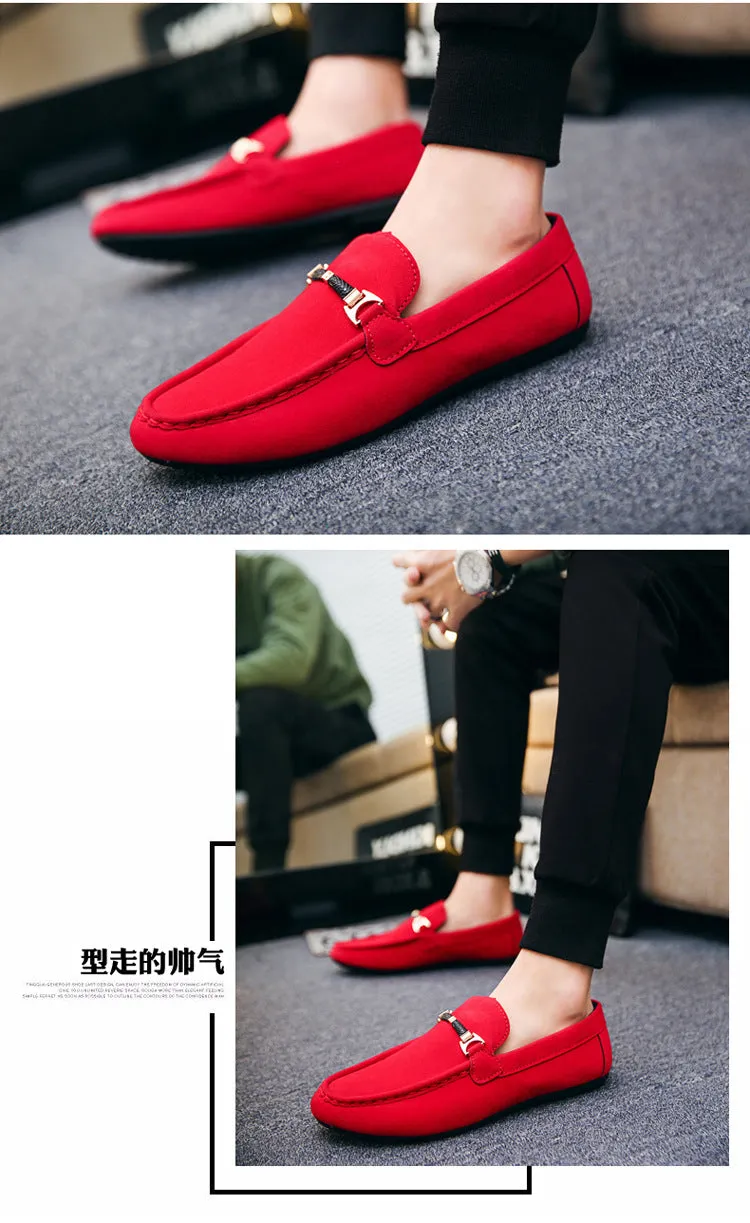 Designer Shoes Men Zapatos De Hombre Slip-On Leather Shoes Casual Male Shoes Adult Red Driving Moccasin Soft Non-slip Loafers