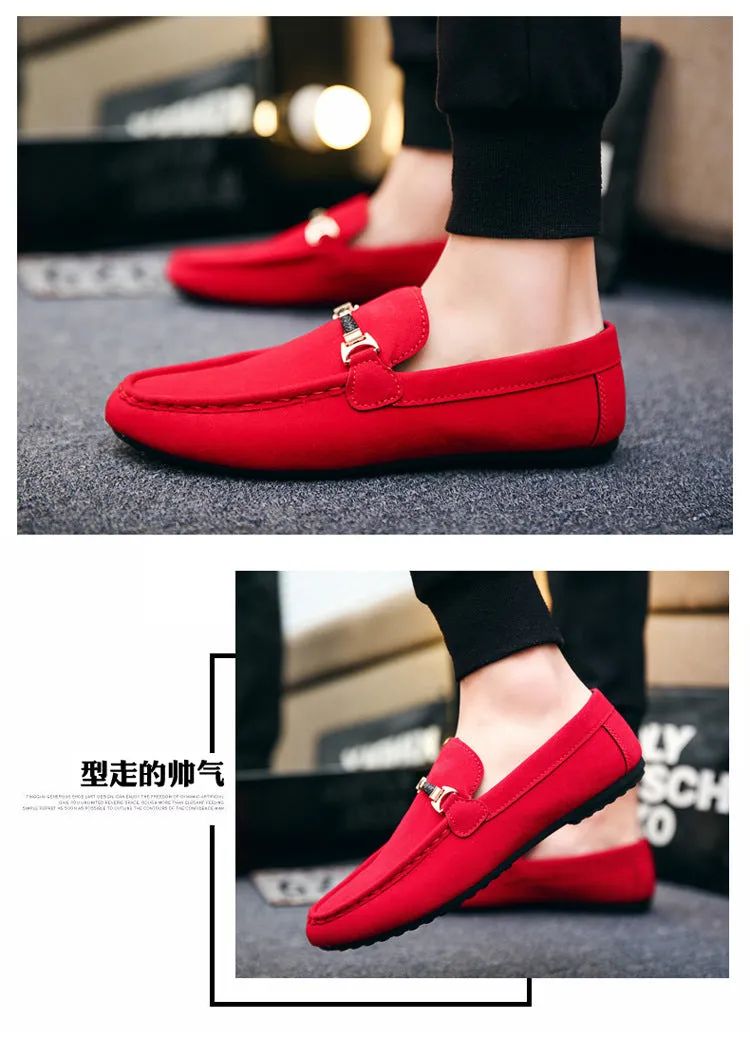 Designer Shoes Men Zapatos De Hombre Slip-On Leather Shoes Casual Male Shoes Adult Red Driving Moccasin Soft Non-slip Loafers