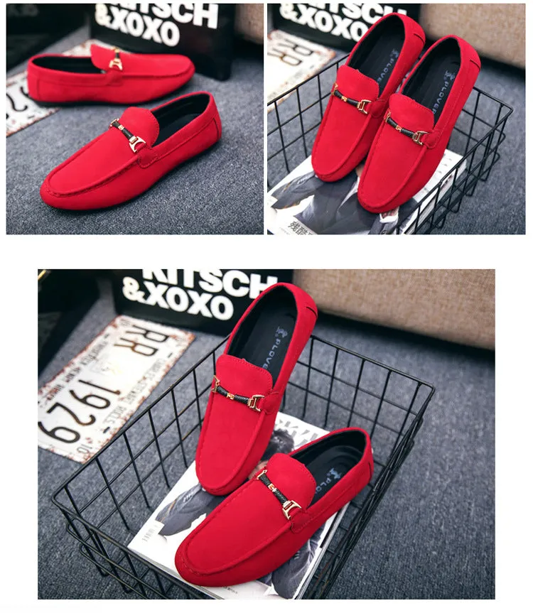 Designer Shoes Men Zapatos De Hombre Slip-On Leather Shoes Casual Male Shoes Adult Red Driving Moccasin Soft Non-slip Loafers