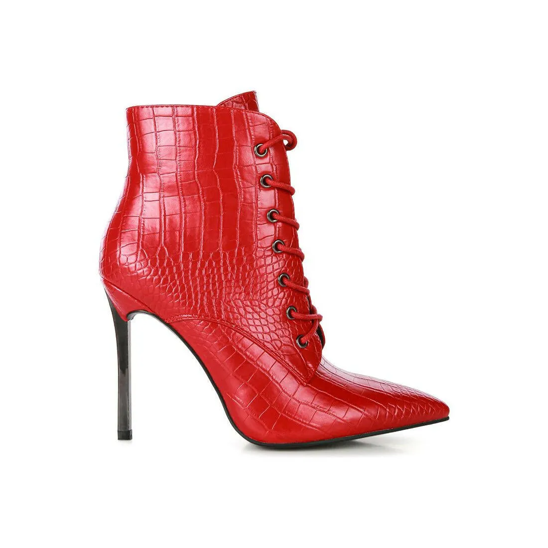 Escala Croc Lace-up Stiletto Boots