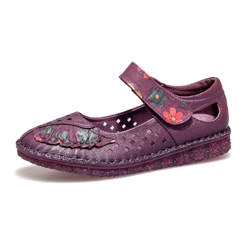 Flower Design Round Toe Soft Bottom Flat Shoes