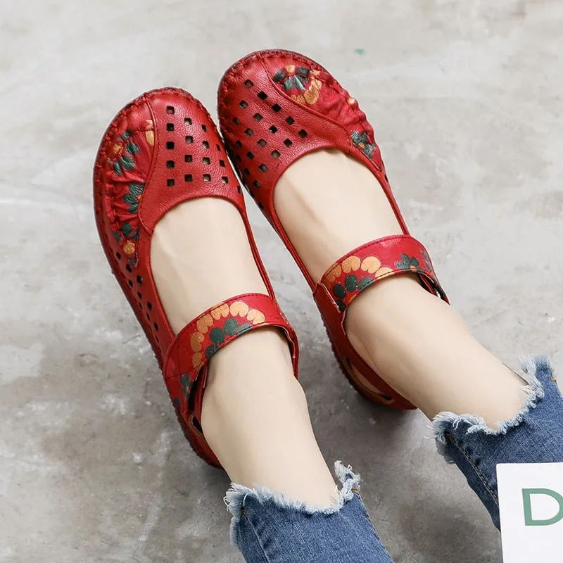 Flower Design Round Toe Soft Bottom Flat Shoes