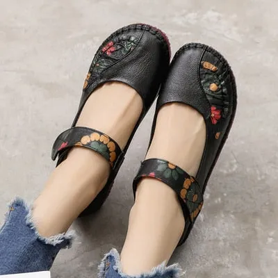 Flower Design Round Toe Soft Bottom Flat Shoes