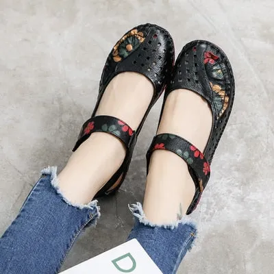Flower Design Round Toe Soft Bottom Flat Shoes