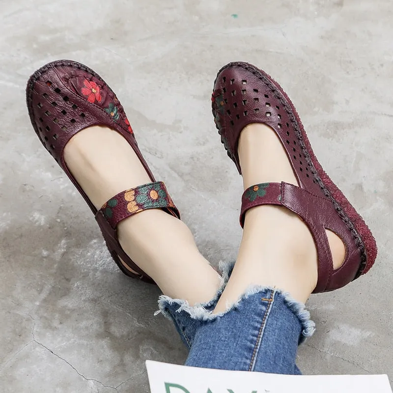 Flower Design Round Toe Soft Bottom Flat Shoes