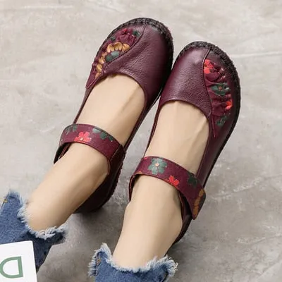 Flower Design Round Toe Soft Bottom Flat Shoes