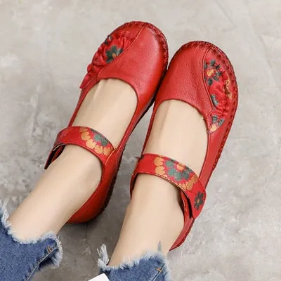 Flower Design Round Toe Soft Bottom Flat Shoes
