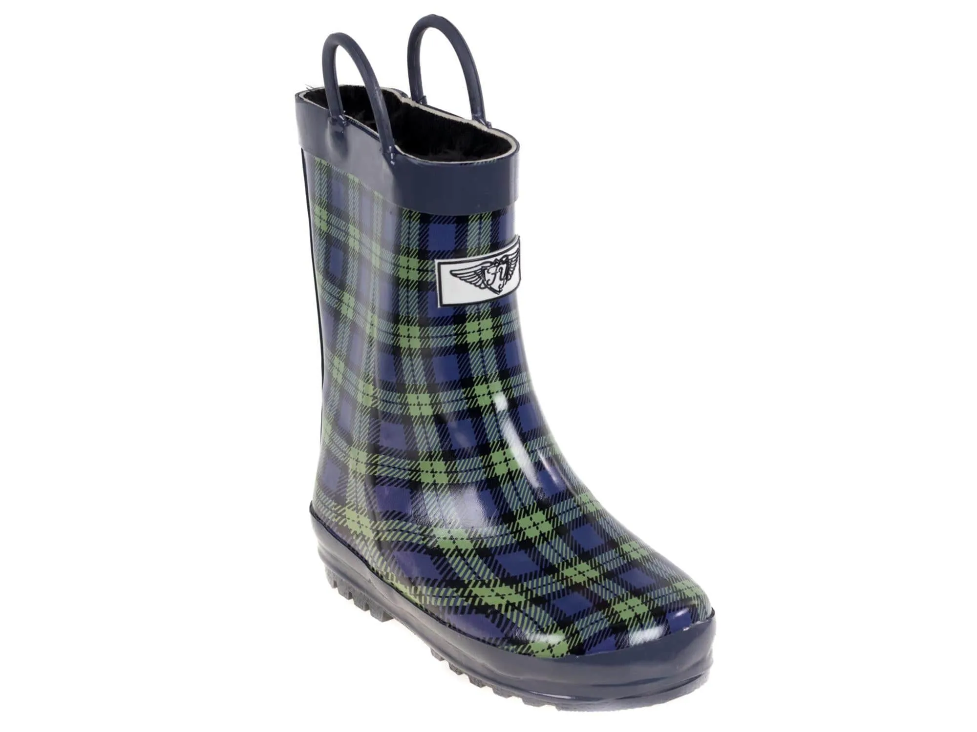 Forever Young Kid's Rubber Pull Up Plaid Print Rainboots